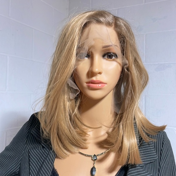 NWT 13” human blended honey SIDE PART Swiss lace baby cognac blonde wig customed